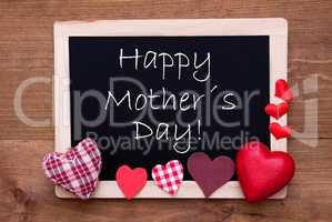 Blackboard With Textile Hearts, Text Happy Mothers Day