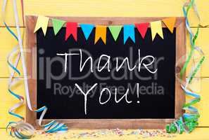 Chalkboard With Party Decoration, Text Thank You