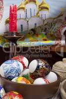 Easter eggs in a clay plate