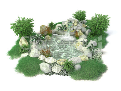 Decorative pond on a white background in 3D
