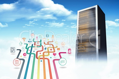 Server tower with apps graphic