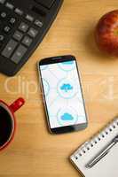 Smartphone with cloud computing apps on desk