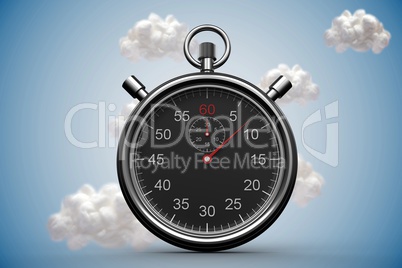 Stopwatch with clouds on blue background