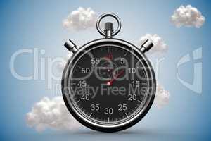 Stopwatch with clouds on blue background
