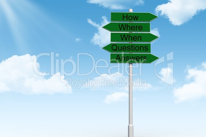 Green street sign with questions