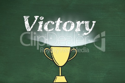 Composite image of cup showing the word victory