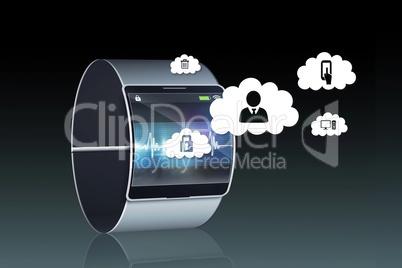 Smartwatch with cloud and app graphics