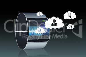 Smartwatch with cloud and app graphics