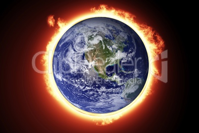 Composite image of earth in fire