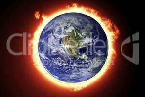 Composite image of earth in fire