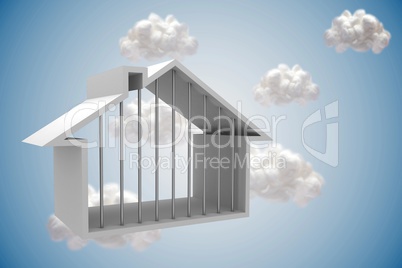 House outline with clouds on blue background