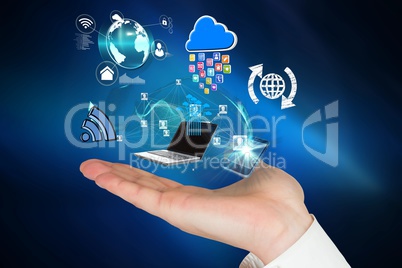 Hand of businessman showing different icons