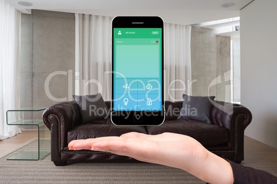 Hand showing home automation on phone