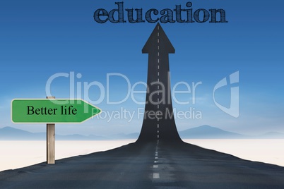 The word education against road turning into arrow