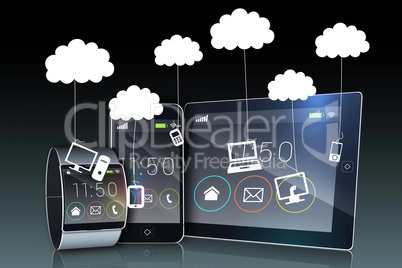 Media device screens showing cloud computing