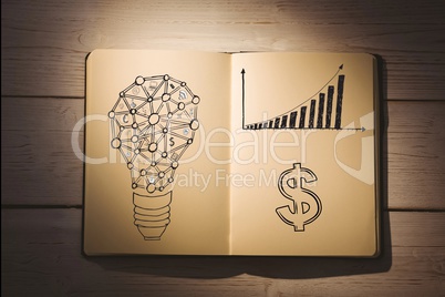 Composite image of financial doodles on notebook