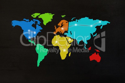 Composite image of world map on blackboard