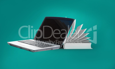 Composite image of a laptop and a book
