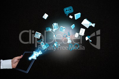 Composite image of tablet with technology icons