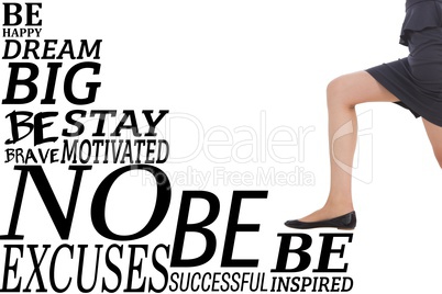 Composite image of businesswoman climbing success stairs