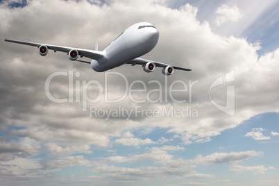 Composite image of flying airplane