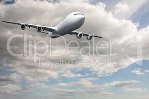 Composite image of flying airplane