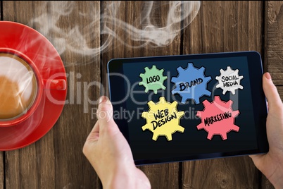 Composite image of tablet full of social media