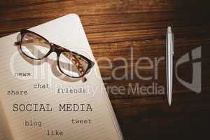 Notebook with social media terms