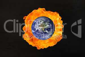 Composite image of earth in fire