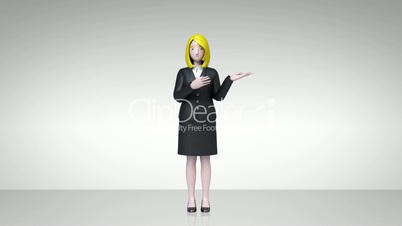 businesswoman character showing presentation, gesture pointing 2(included alpha)