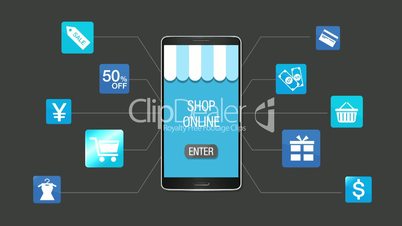 Mobile shopping and payment concept, using smart phone.