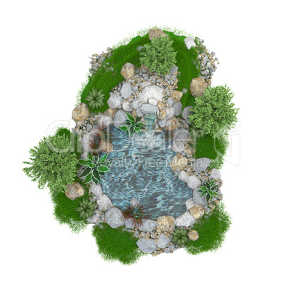 Decorative pond on a white background