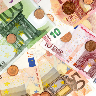 euro banknotes and coins