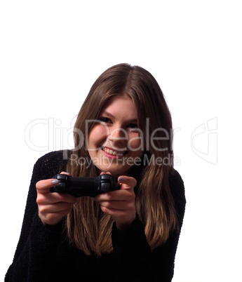 Young woman playing video games