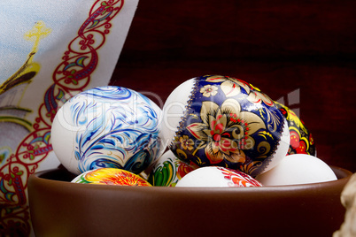 Easter eggs in a clay plate