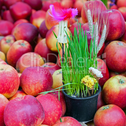 Springtime decoration and red apples
