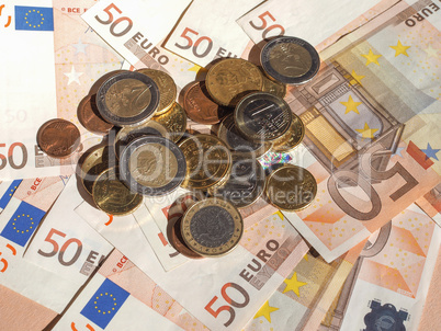 Euro coins and notes