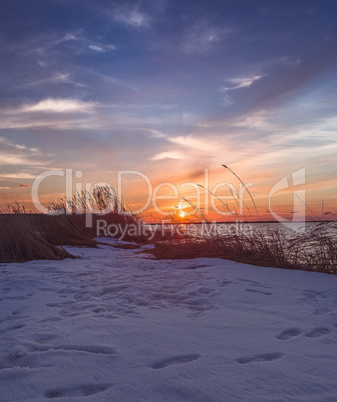 winter sunset on the sea