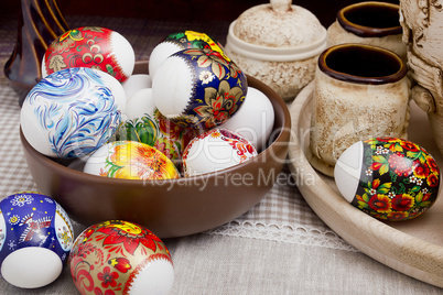 Easter eggs in a clay plate