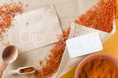 Dried saffron spice and ground saffron