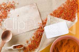 Dried saffron spice and ground saffron