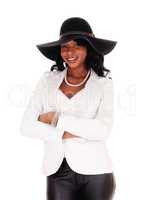 African American woman wearing hat.