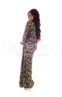 African American woman in long dress.