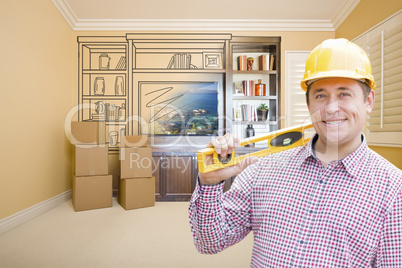 Male Construction Worker In Room With Drawing of Entertainment U