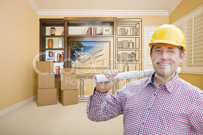 Male Construction Worker In Room With Drawing of Entertainment U