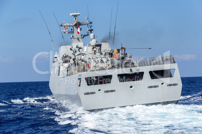 back from warship drives in mediterran sea