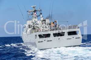 back from warship drives in mediterran sea
