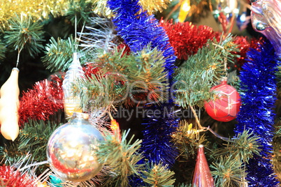 toys on green christmas fir