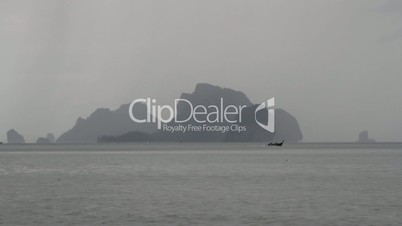 longtail boat on the background of the islands. Ao Nang beach, Krabi, Thailand