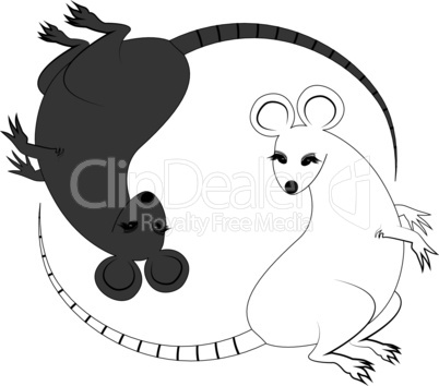Yin Yang sign icon. White and black cute funny cartoon rat.
